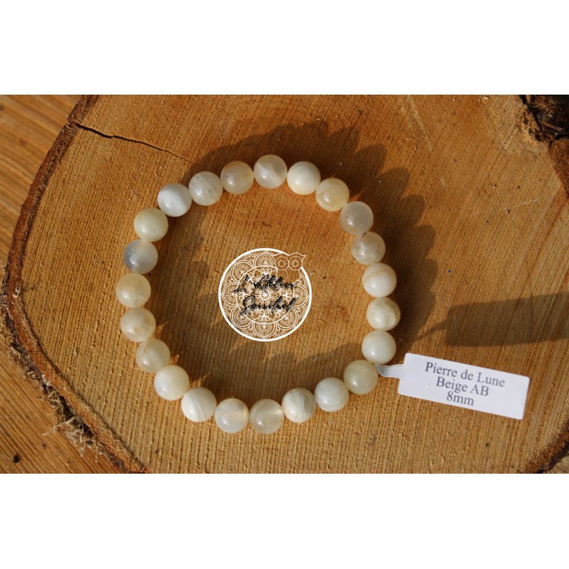 Bracelet boule 08mm pierre de lune beige AB