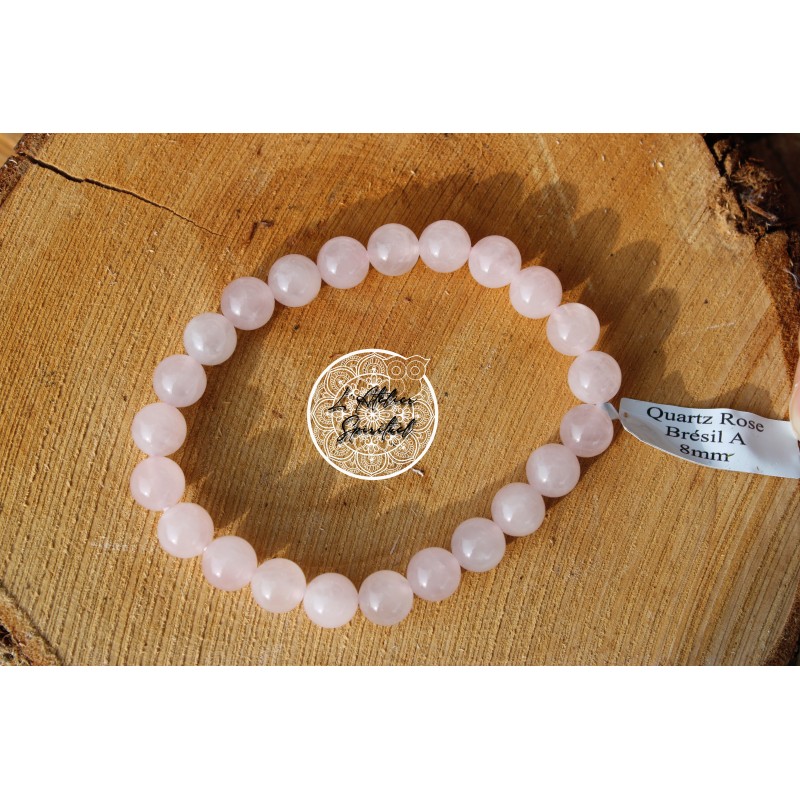 Bracelet boule 08mm quartz rose Brésil A