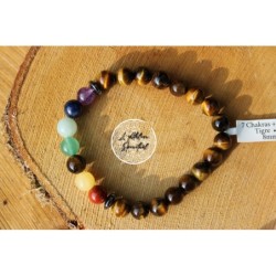 Bracelet boule 08mm 7 chakras + oeil de tigre A